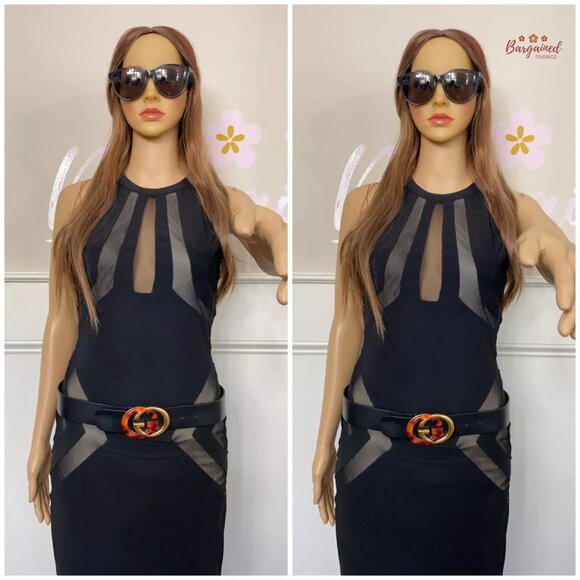 Authentic Gucci Black Calfskin Leather Tortoise Gold Interlocking G Belt 80/32 - Picture 4 of 13